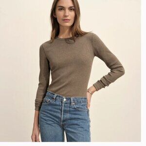 Buck Mason Surplus Rib Long Sleeve Crew Top in Marled Moss Sz S